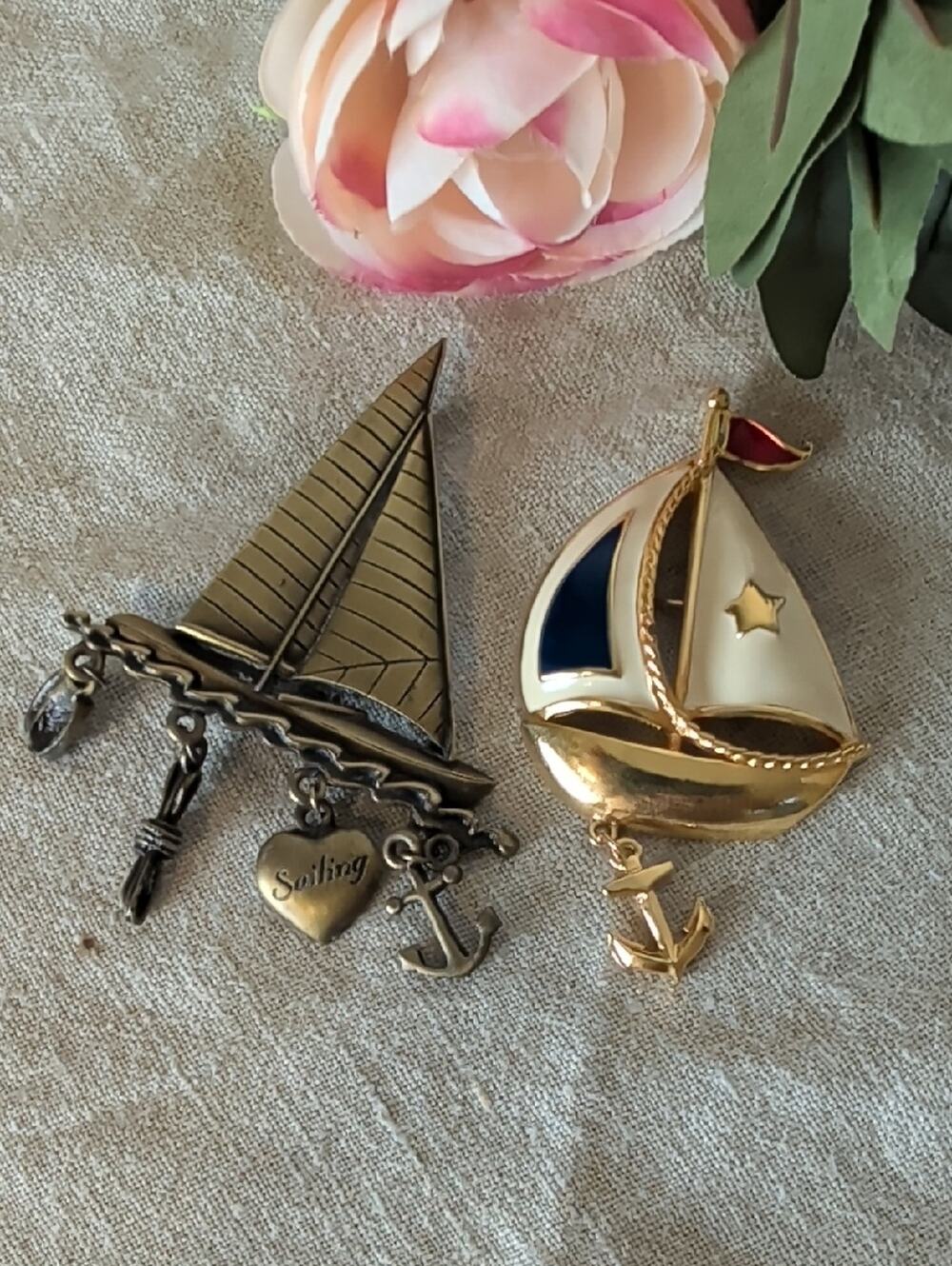 Vintage Nautical Sailboat Brooch Lot JJ Avon  Coastal Grandma Maritime Cottagec